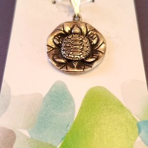 Handcrafted fine silver turtle pendant signed.99.9% fine silver